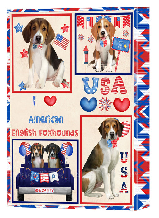 4th of July Independence Day I Love USA American English Foxhound Dogs Canvas Wall Art - Premium Quality Ready to Hang Room Decor Wall Art Canvas - Unique Animal Printed Digital Painting for Decoration