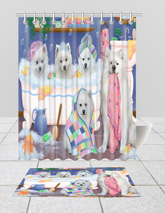 Rub A Dub Dogs In A Tub American Eskimo Dogs Bath Mat and Shower Curtain Combo