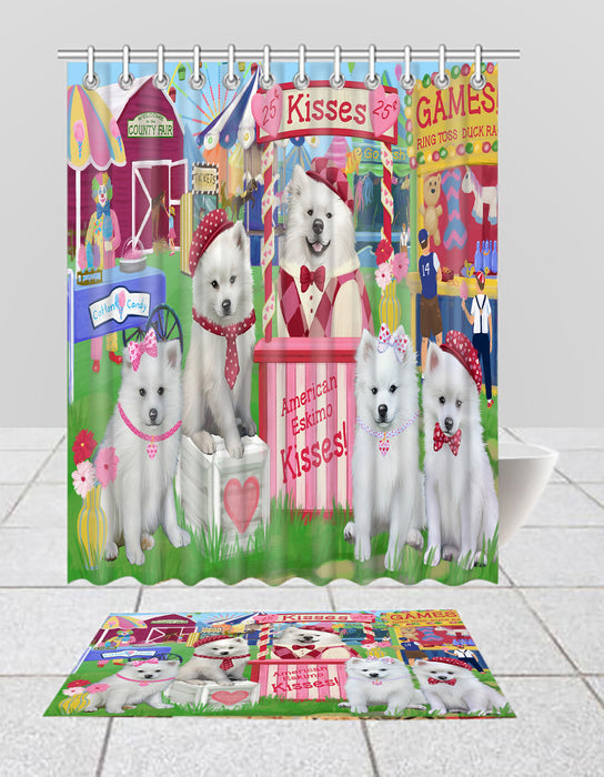 Carnival Kissing Booth American Eskimo Dogs  Bath Mat and Shower Curtain Combo