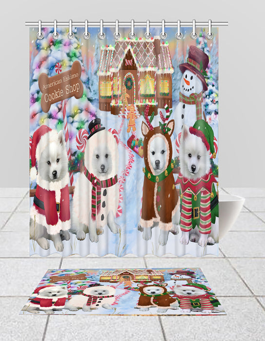 Holiday Gingerbread Cookie American Eskimo Dogs  Bath Mat and Shower Curtain Combo