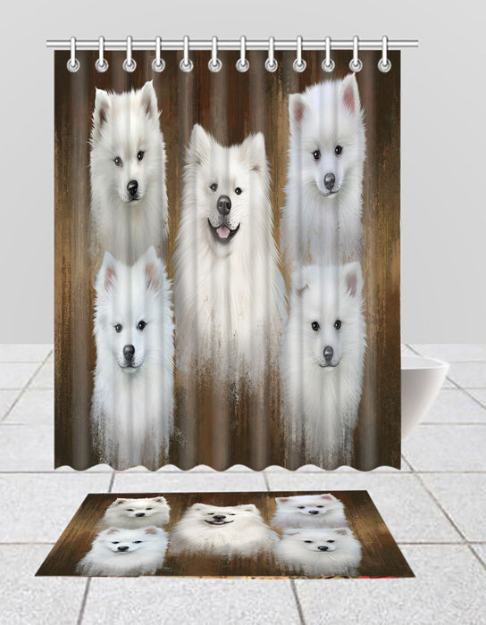 Rustic American Eskimo Dogs  Bath Mat and Shower Curtain Combo