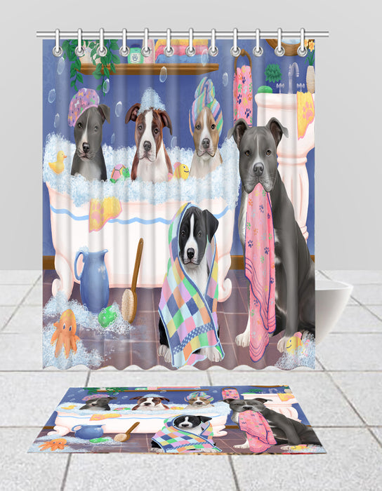 Rub A Dub Dogs In A Tub American Staffordshire Dogs Bath Mat and Shower Curtain Combo