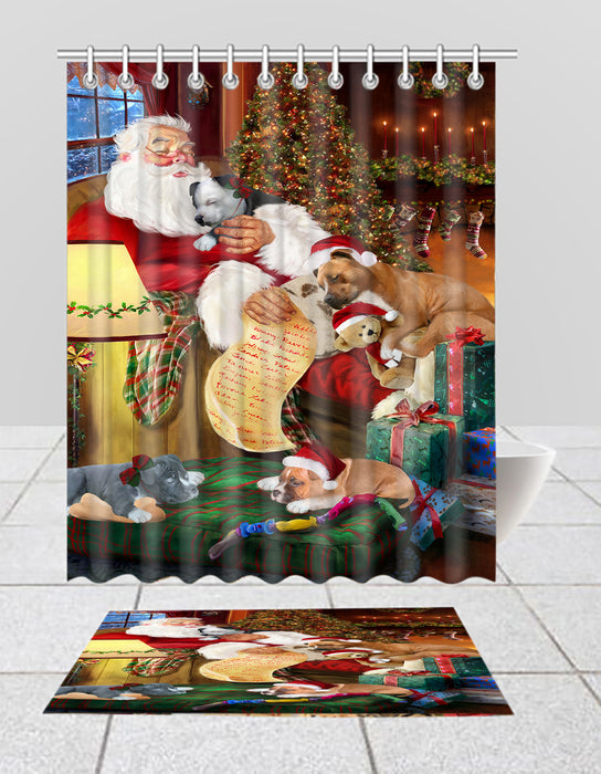 Santa Sleeping with American Staffordshire Dogs  Bath Mat and Shower Curtain Combo