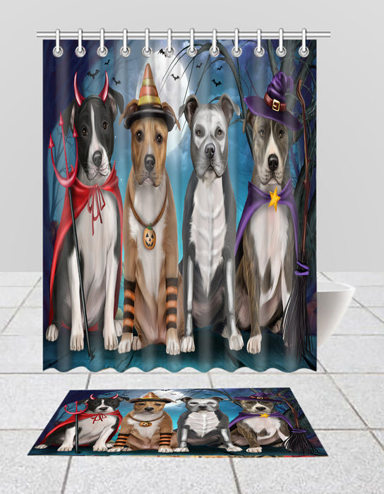Halloween Trick or Teat American Staffordshire Dogs Bath Mat and Shower Curtain Combo