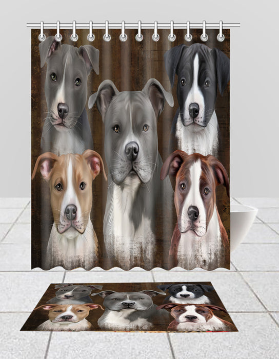 Rustic American Staffordshire Dogs  Bath Mat and Shower Curtain Combo
