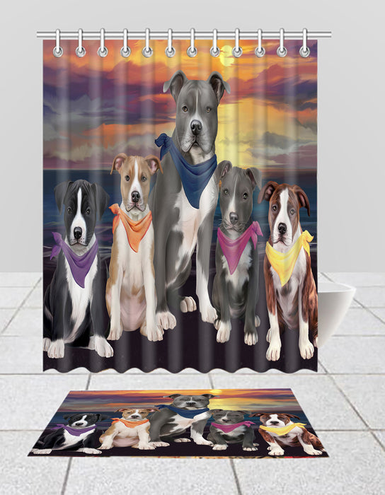 Family Sunset Portrait American Staffordshire Dogs Bath Mat and Shower Curtain Combo