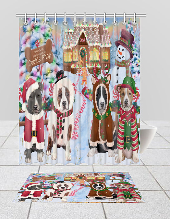 Holiday Gingerbread Cookie American Staffordshire Dogs  Bath Mat and Shower Curtain Combo
