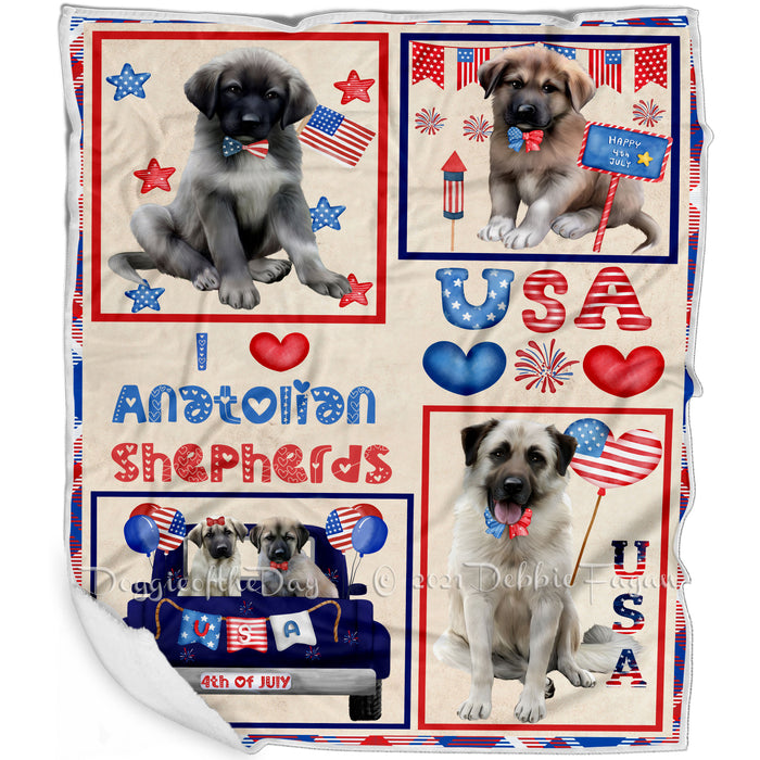 4th of July Independence Day I Love USA Anatolian Shepherd Dogs Blanket BLNKT143465