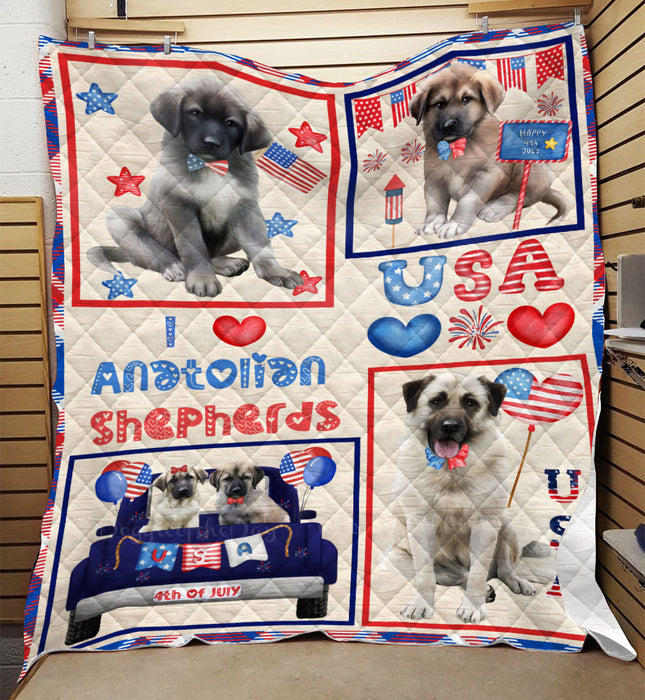 4th of July Independence Day I Love USA Anatolian Shepherd Dogs Quilt Bed Coverlet Bedspread - Pets Comforter Unique One-side Animal Printing - Soft Lightweight Durable Washable Polyester Quilt