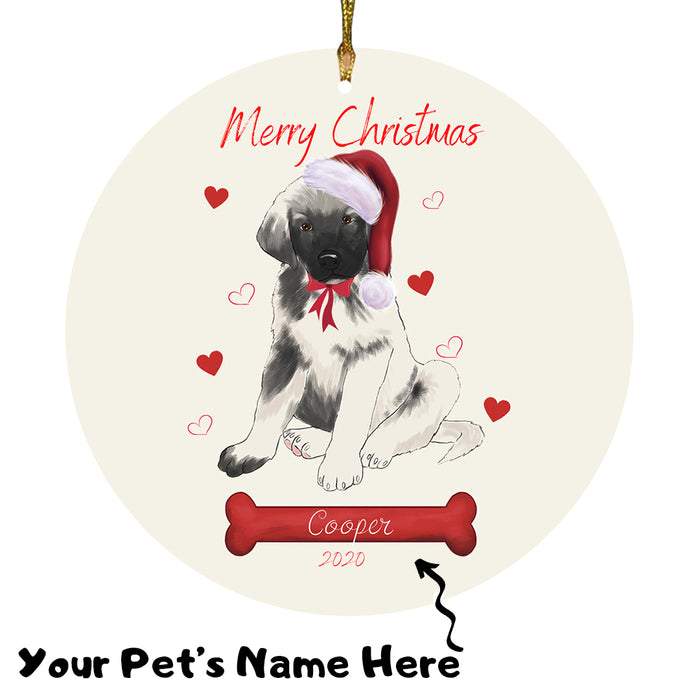 Personalized Merry Christmas  Anatolian Shepherd Dog Christmas Tree Round Flat Ornament RBPOR58897