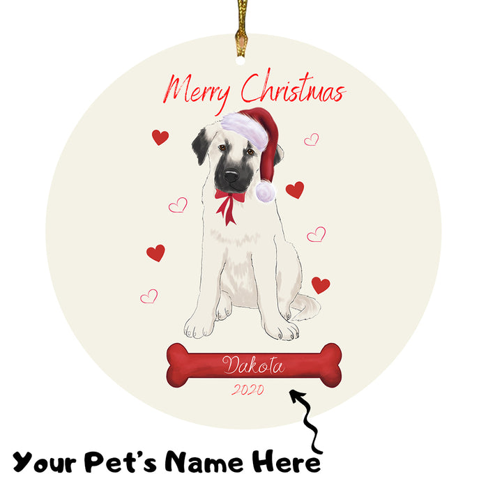 Personalized Merry Christmas Anatolian Shepherd Dog Christmas Tree Round Flat Ornament RBPOR58898