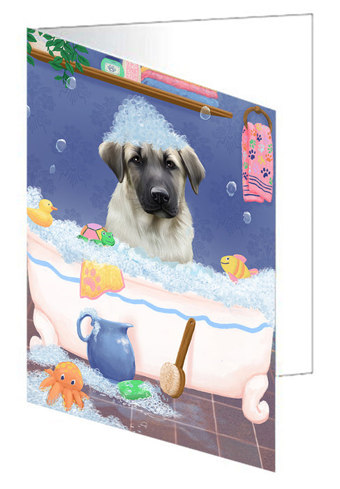 Rub A Dub Dog In A Tub Anatolian Shepherd Dog Handmade Artwork Assorted Pets Greeting Cards and Note Cards with Envelopes for All Occasions and Holiday Seasons GCD79193