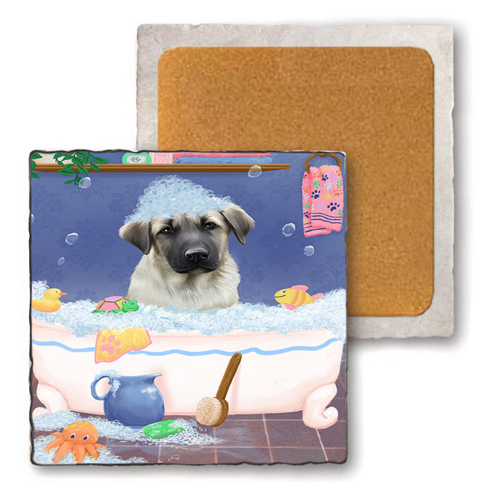 Rub A Dub Dog In A Tub Anatolian Shepherd Dog Set of 4 Natural Stone Marble Tile Coasters MCST52293