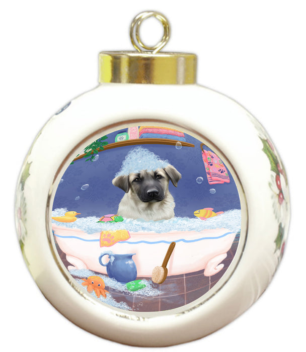Rub A Dub Dog In A Tub Anatolian Shepherd Dog Round Ball Christmas Ornament RBPOR58517