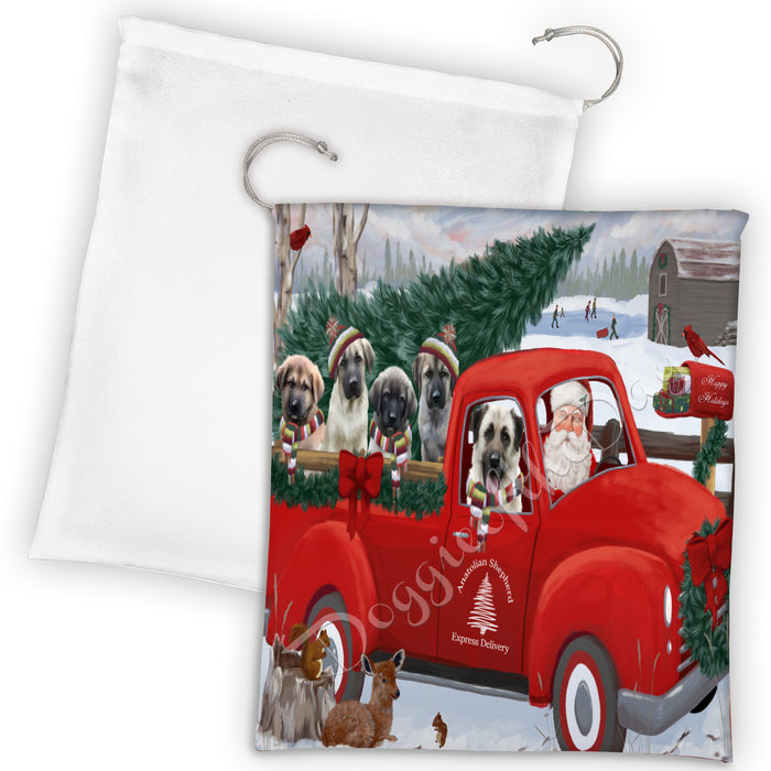 Christmas Santa Express Delivery Red Truck Anatolian Shepherd Dogs Drawstring Laundry or Gift Bag LGB48270