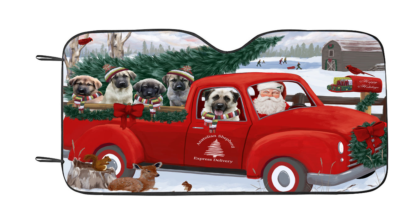 Christmas Santa Express Delivery Red Truck Anatolian Shepherd Dogs Car Sun Shade