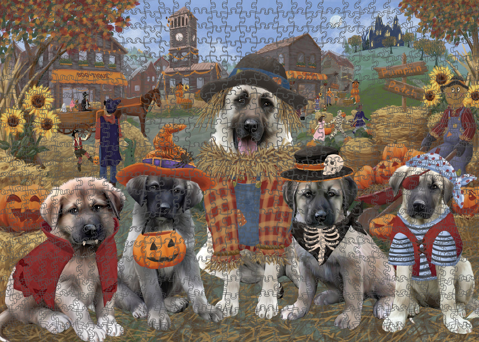 Halloween 'Round Town And Fall Pumpkin Scarecrow Both Anatolian Shepherd Dogs Puzzle with Photo Tin PUZL96156