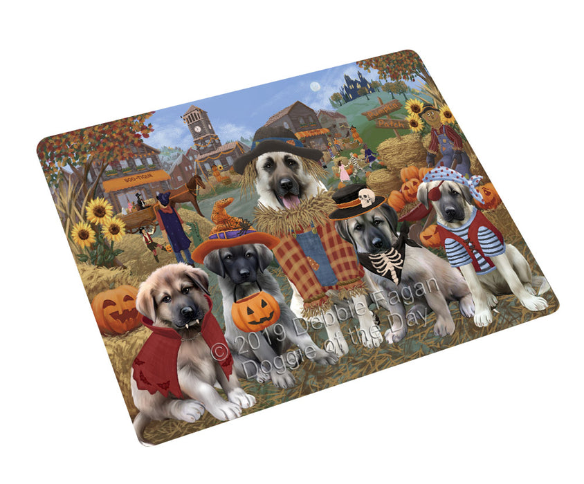 Halloween 'Round Town And Fall Pumpkin Scarecrow Both Anatolian Shepherd Dogs Cutting Board C77017
