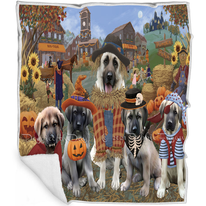 Halloween 'Round Town And Fall Pumpkin Scarecrow Both Anatolian Shepherd Dogs Blanket BLNKT138620