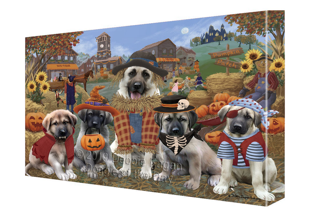 Halloween 'Round Town And Fall Pumpkin Scarecrow Both Anatolian Shepherd Dogs Canvas Print Wall Art Décor CVS139247