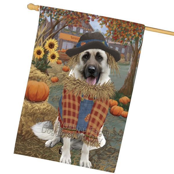 Halloween 'Round Town And Fall Pumpkin Scarecrow Both Anatolian Shepherd Dogs House Flag FLG65679