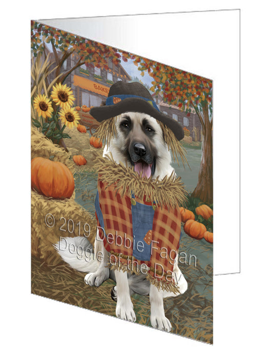 Fall Pumpkin Scarecrow Anatolian Shepherd Dog Handmade Artwork Assorted Pets Greeting Cards and Note Cards with Envelopes for All Occasions and Holiday Seasons GCD77915