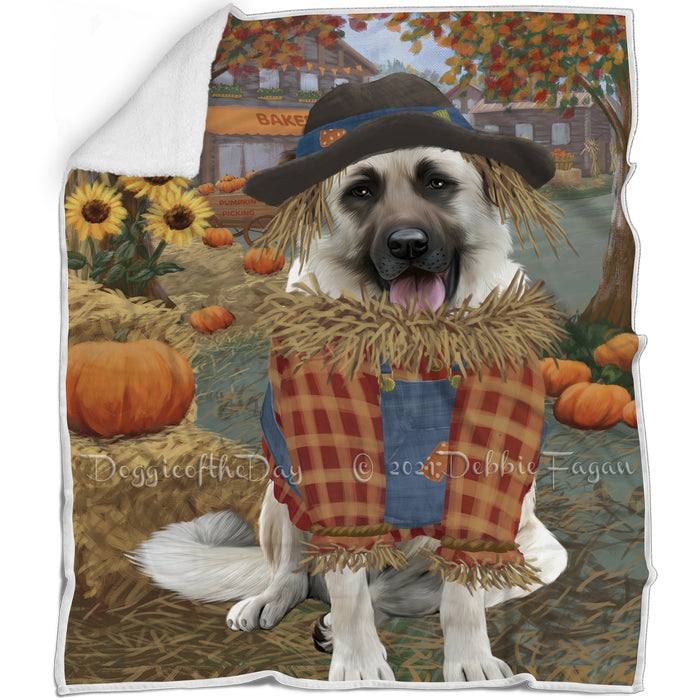Halloween 'Round Town And Fall Pumpkin Scarecrow Both Anatolian Shepherd Dogs Blanket BLNKT139169