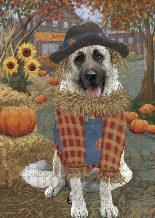 Halloween 'Round Town And Fall Pumpkin Scarecrow Both Anatolian Shepherd Dogs Puzzle with Photo Tin PUZL96400