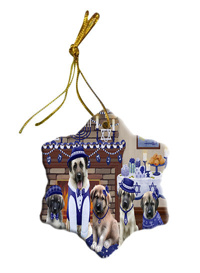 Happy Hanukkah Family Anatolian Shepherd Dogs Star Porcelain Ornament SPOR57584