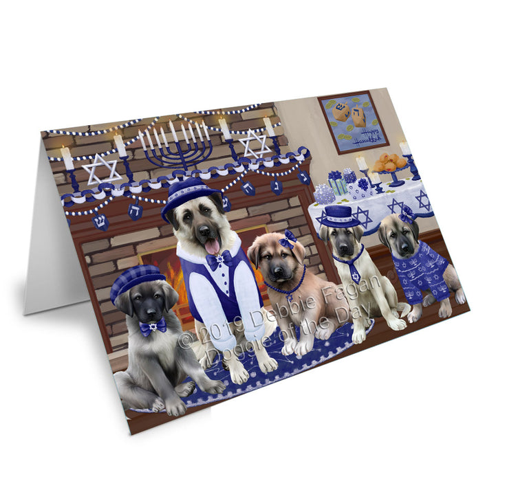 Happy Hanukkah Family Anatolian Shepherd Dogs Handmade Artwork Assorted Pets Greeting Cards and Note Cards with Envelopes for All Occasions and Holiday Seasons GCD78098