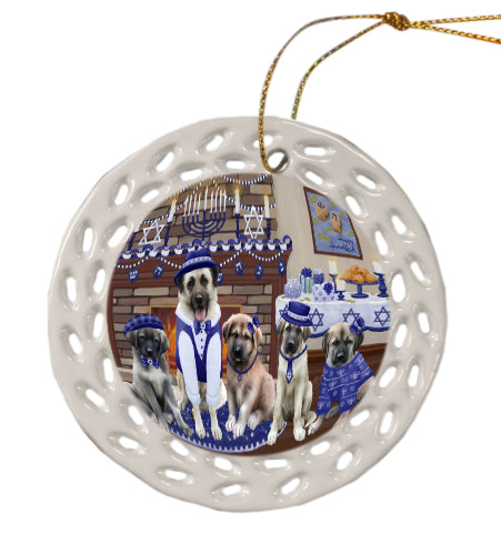 Happy Hanukkah Family Anatolian Shepherd Dogs Doily Ornament DPOR57942