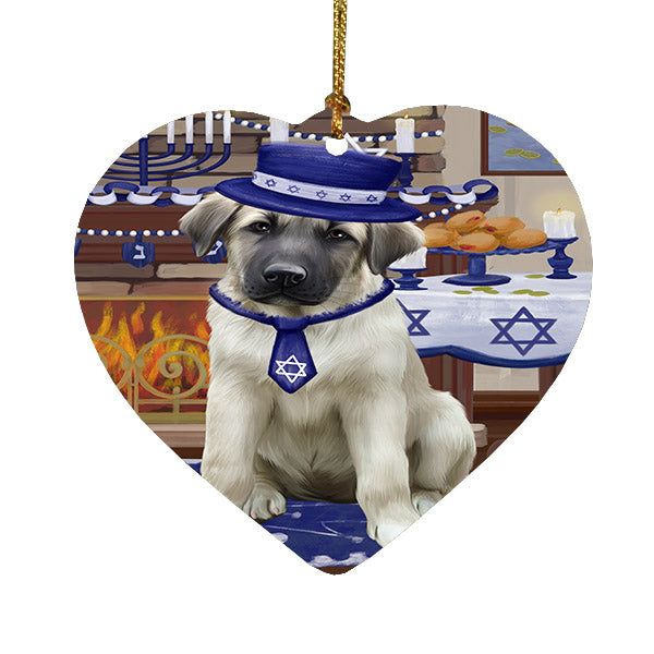 Happy Hanukkah Anatolian Shepherd Dog Heart Christmas Ornament HPOR57640