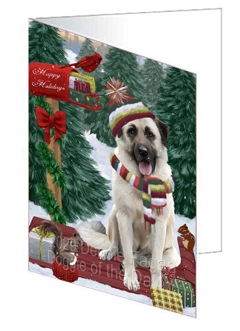 Christmas Woodland Sled Anatolian Shepherd Dog Handmade Artwork Assorted Pets Greeting Cards and Note Cards with Envelopes for All Occasions and Holiday Seasons