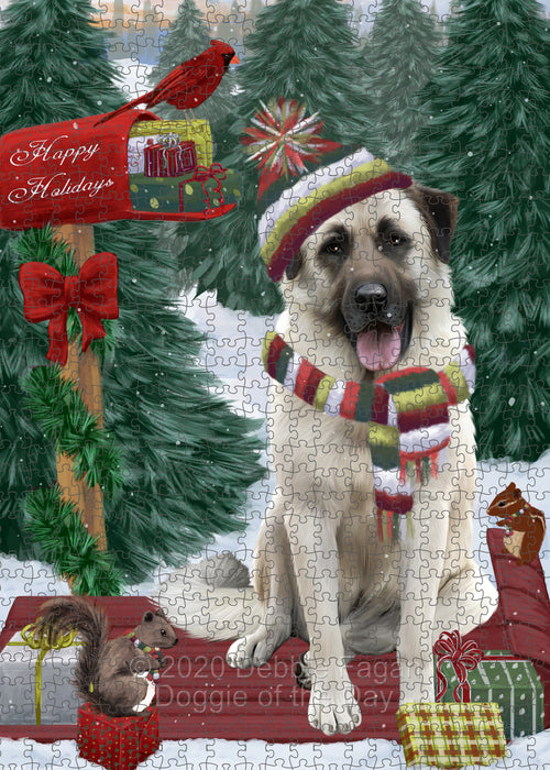 Christmas Woodland Sled Anatolian Shepherd Dog Portrait Jigsaw Puzzle for Adults Animal Interlocking Puzzle Game Unique Gift for Dog Lover's with Metal Tin Box PZL846