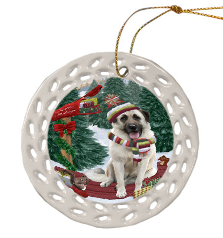 Christmas Woodland Sled Anatolian Shepherd Dog Doily Ornament DPOR59021