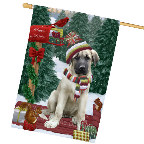 Christmas Woodland Sled Anatolian Shepherd Dog House Flag Outdoor Decorative Double Sided Pet Portrait Weather Resistant Premium Quality Animal Printed Home Decorative Flags 100% Polyester FLG69524