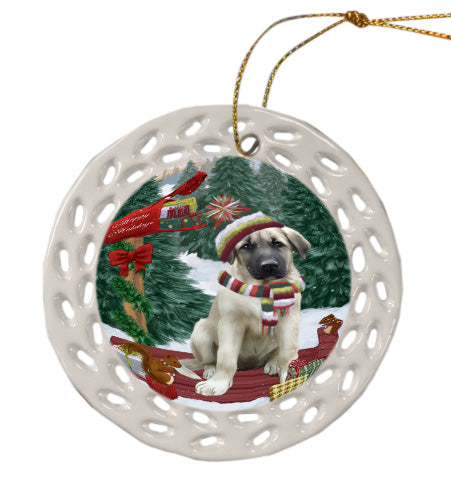 Christmas Woodland Sled Anatolian Shepherd Dog Doily Ornament DPOR59022