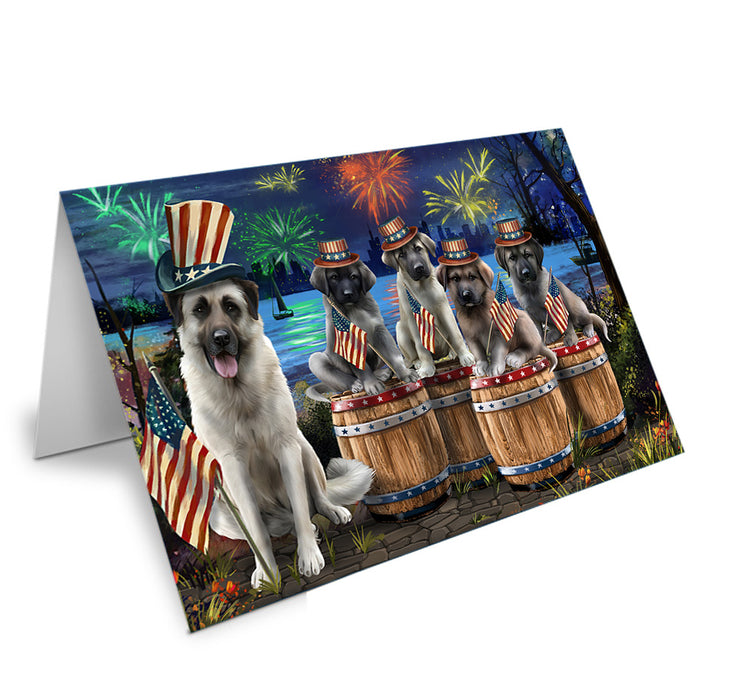 4th of July Independence Day Fireworks Anatolian Shepherds at the Lake Handmade Artwork Assorted Pets Greeting Cards and Note Cards with Envelopes for All Occasions and Holiday Seasons GCD57053