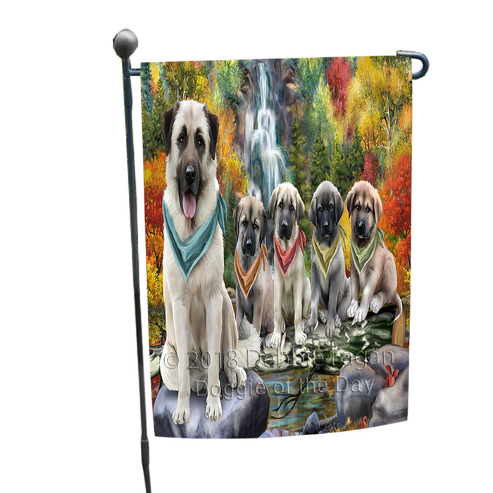 Scenic Waterfall Anatolian Shepherds Dog Garden Flag GFLG49505
