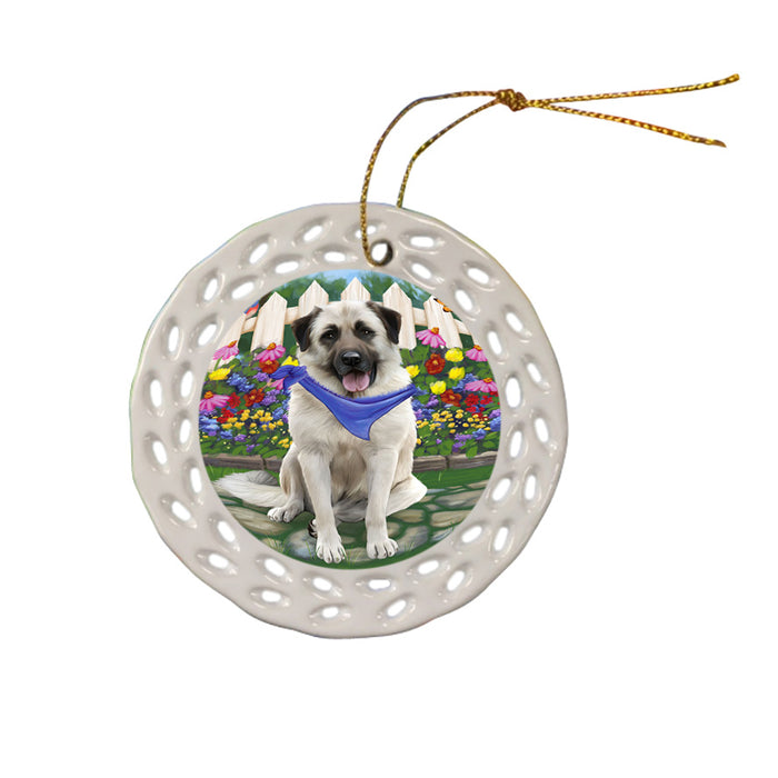 Spring Floral Anatolian Shepherd Dog Ceramic Doily Ornament DPOR49761