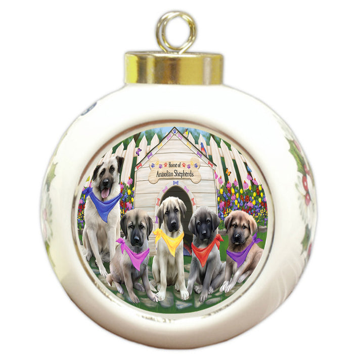 Spring Dog House Anatolian Shepherds Dog Round Ball Christmas Ornament RBPOR49762