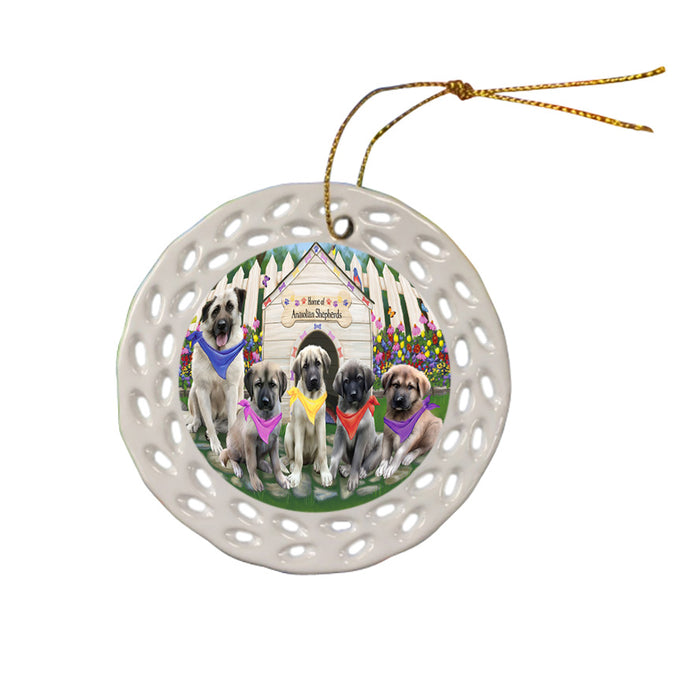 Spring Dog House Anatolian Shepherds Dog Ceramic Doily Ornament DPOR49762