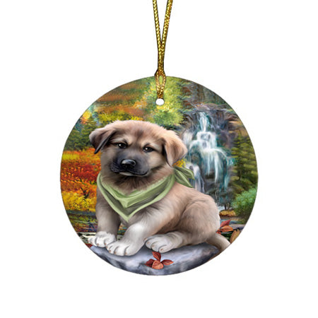 Scenic Waterfall Anatolian Shepherd Dog Round Flat Christmas Ornament RFPOR49671