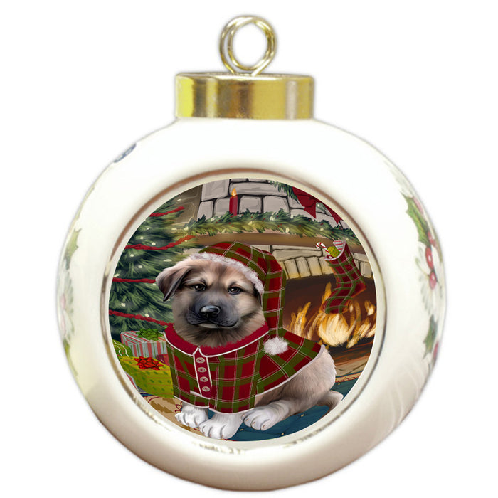 The Stocking was Hung Anatolian Shepherd Dog Round Ball Christmas Ornament RBPOR55524