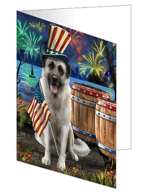 4th of July Independence Day Fireworks Anatolian Shepherd Dog at the Lake Handmade Artwork Assorted Pets Greeting Cards and Note Cards with Envelopes for All Occasions and Holiday Seasons GCD57263