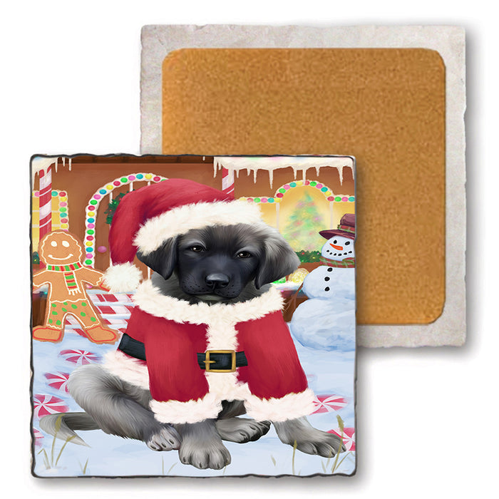 Christmas Gingerbread House Candyfest Anatolian Shepherd Dog Set of 4 Natural Stone Marble Tile Coasters MCST51141