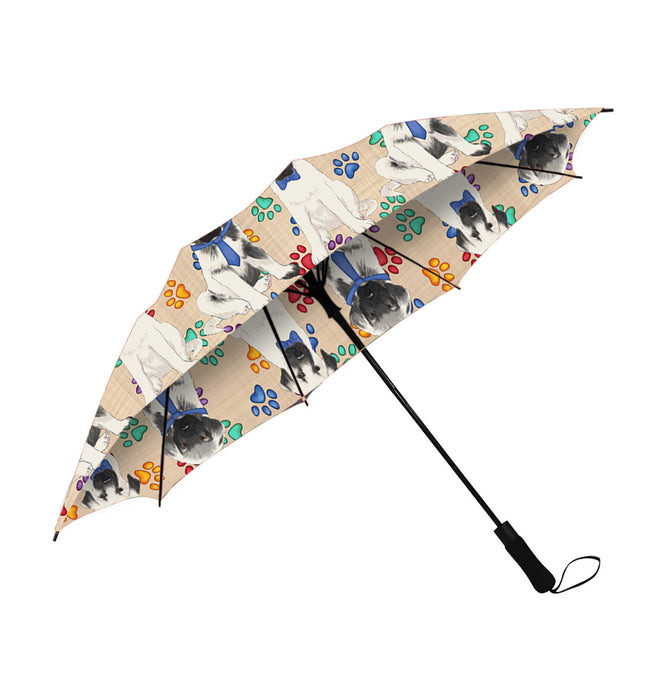 Rainbow Paw Print Anatolian Shepherd Dogs Blue Semi-Automatic Foldable Umbrella