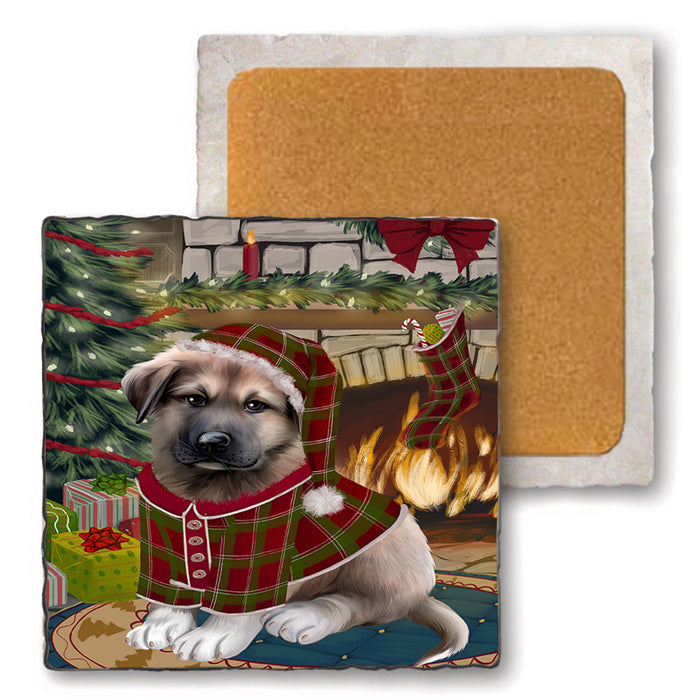 The Stocking was Hung Anatolian Shepherd Dog Set of 4 Natural Stone Marble Tile Coasters MCST50168