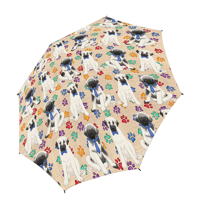 Rainbow Paw Print Anatolian Shepherd Dogs Blue Semi-Automatic Foldable Umbrella