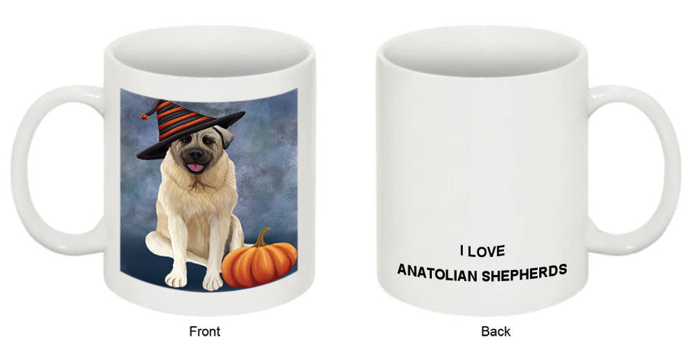 Happy Halloween Anatolian Shepherd Dog Wearing Witch Hat with Pumpkin Coffee Mug MUG50255